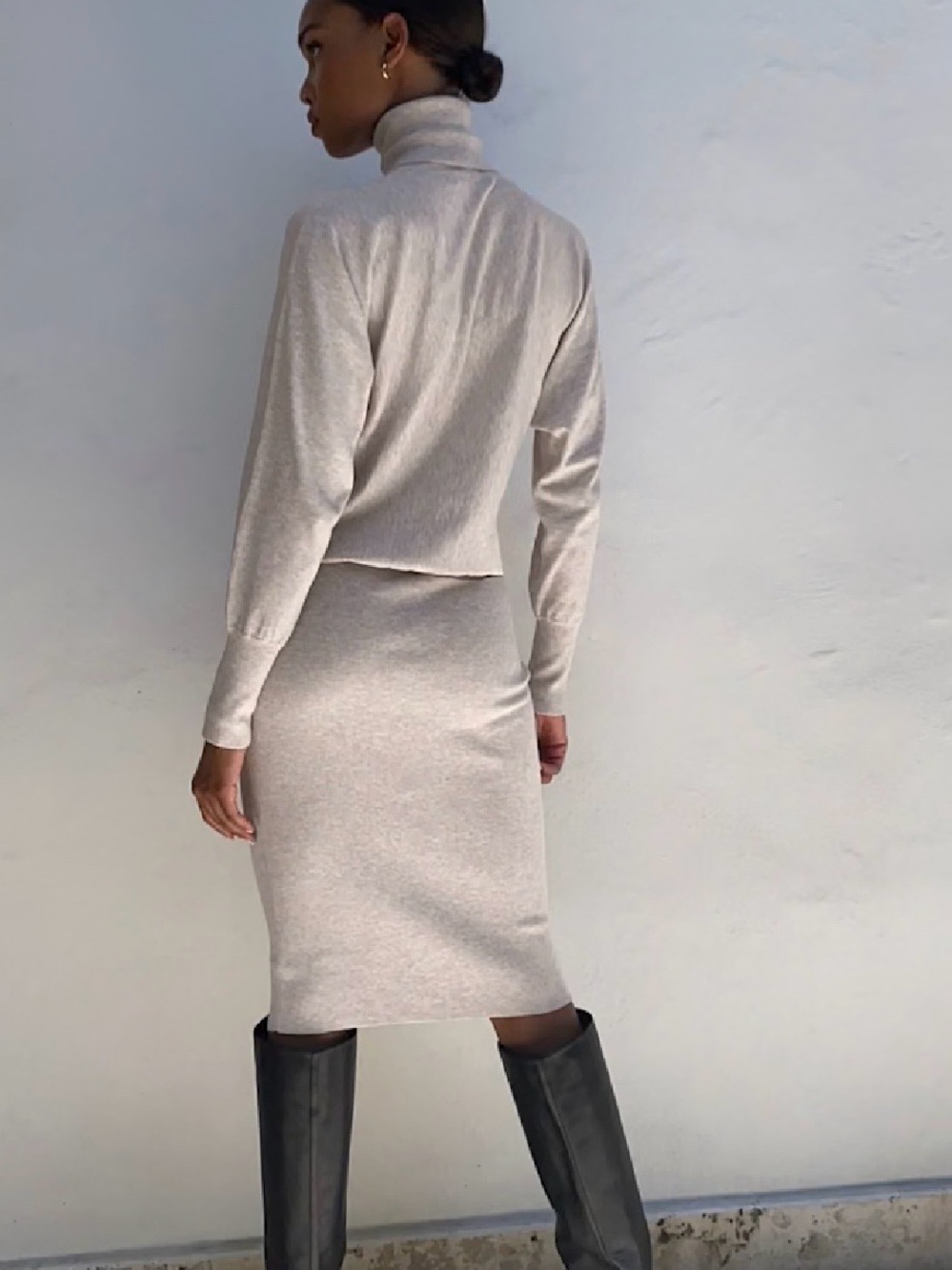 Babaton Cream Turtleneck Midi Dress